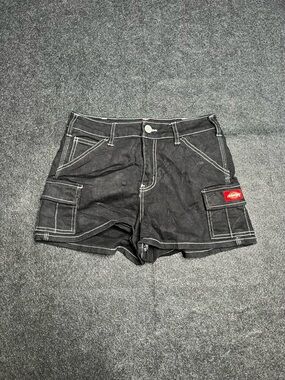 Dickies Women's Black Cargo Shorts Size 3 Cotton Denim Logo Button Pockets